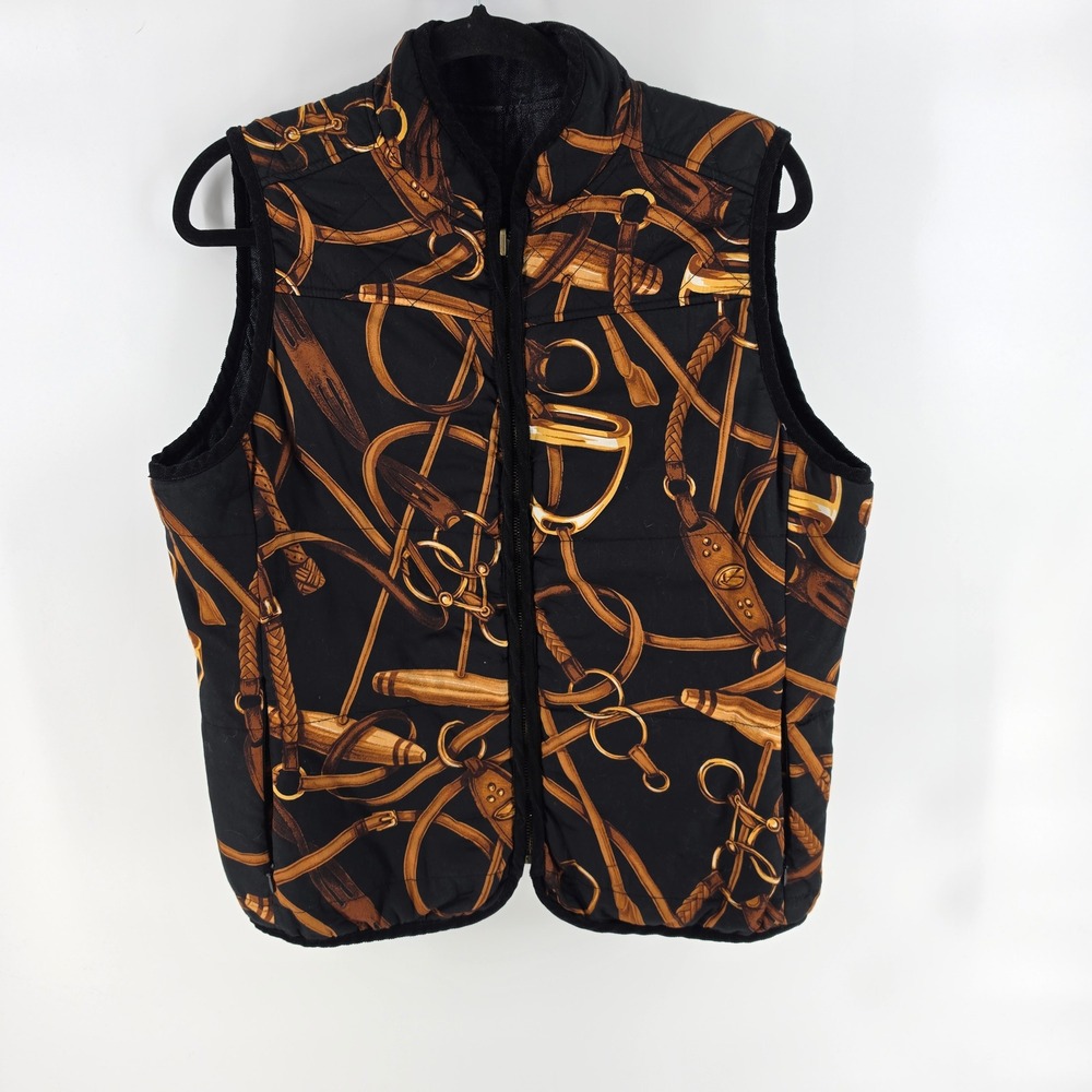 Lauren Ralph Lauren Reversible Vest Womens XL Blue Gold Equestrian Old Money